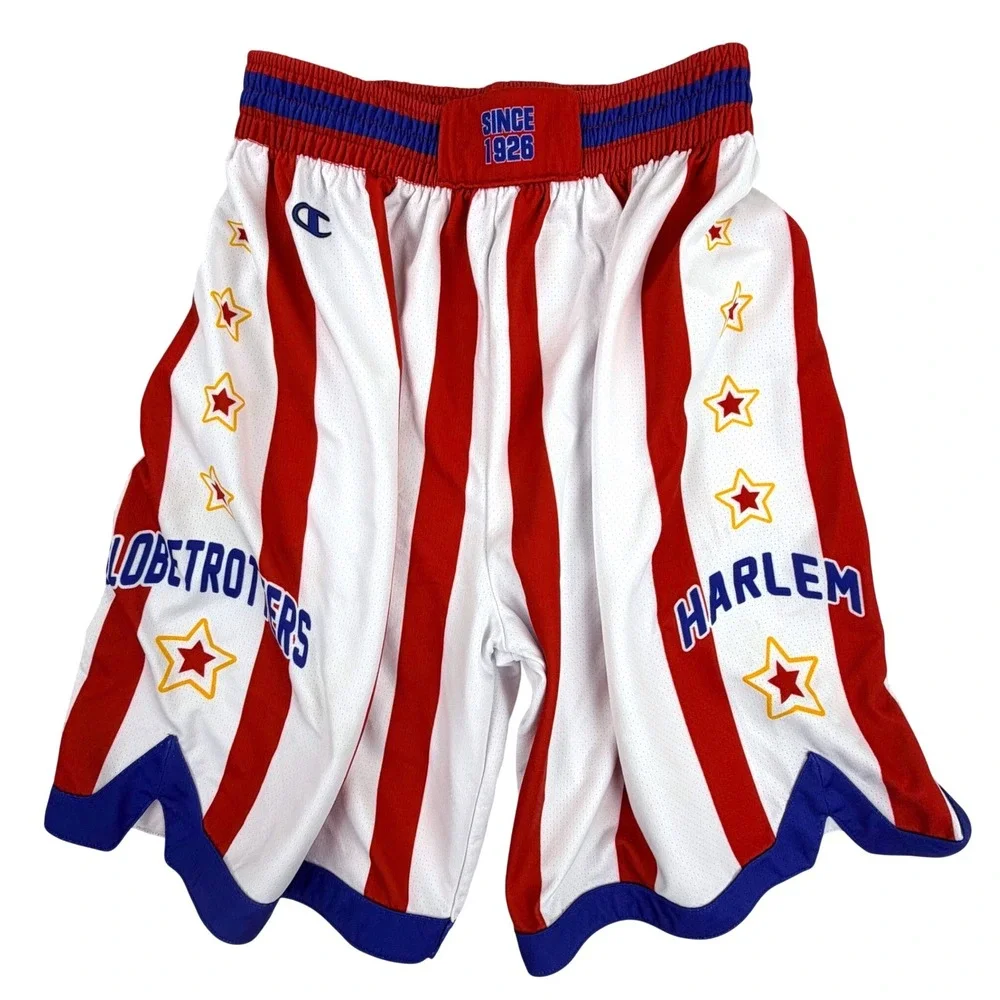 Champion Harlem Globetrotters Basketball Shorts Men Small Red White Blue Striped